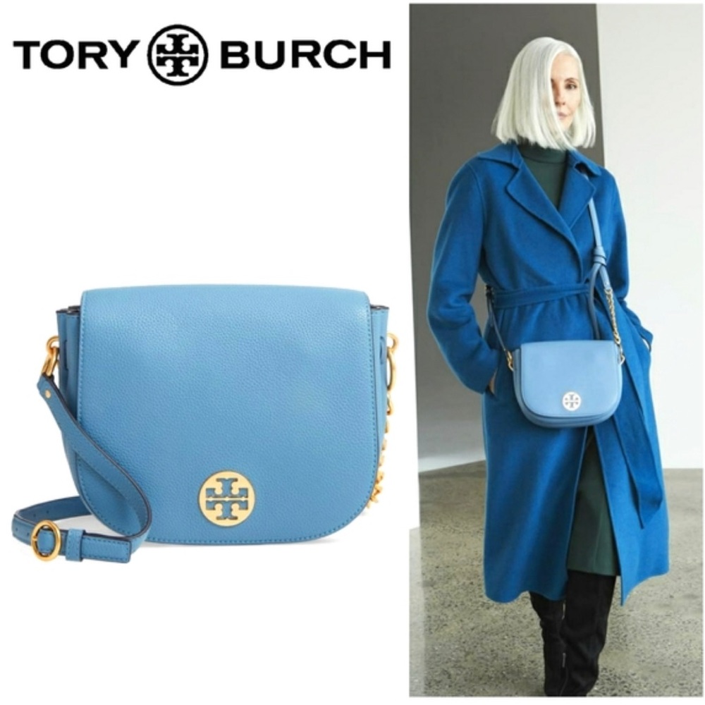 Tory Burch Blue Everly Leather Flap Saddle Bag - Picture 9 of 14
